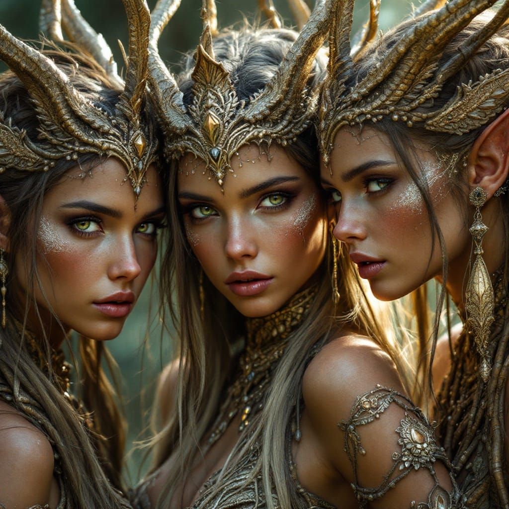 Ethereal Wood Elf Sirens in Hyperrealistic Splendor