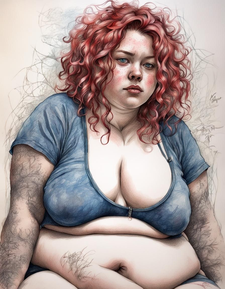 Egon Schiele Inspired Pen Sketch of Freckled Woman