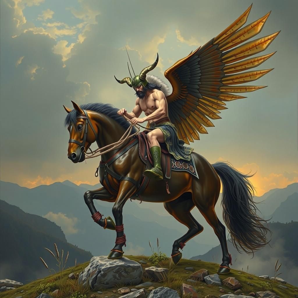Winged Centaur Horseman in Heavy Metal Portrait