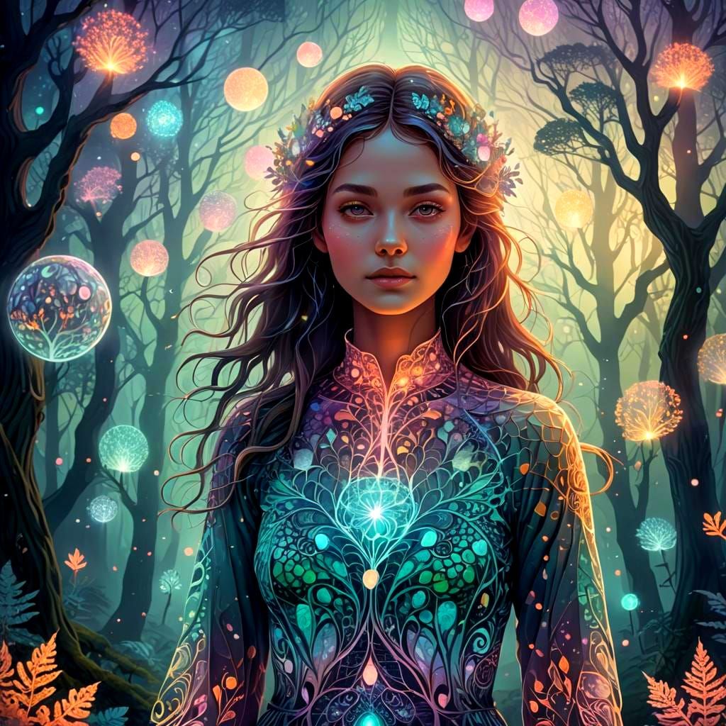 Mystical Woman in Vibrant Zentangle Style