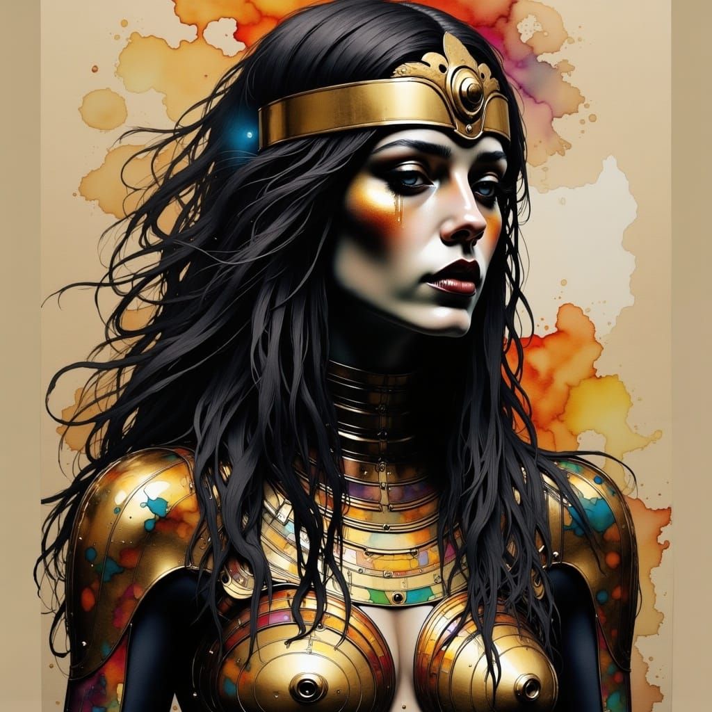 Cleopatra in Cyberpunk Armor with Digital Hieroglyphics