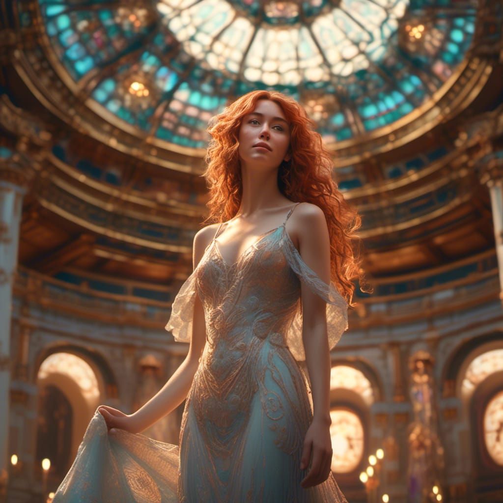 Sheer Gown Bride Portrait in Art Nouveau Style