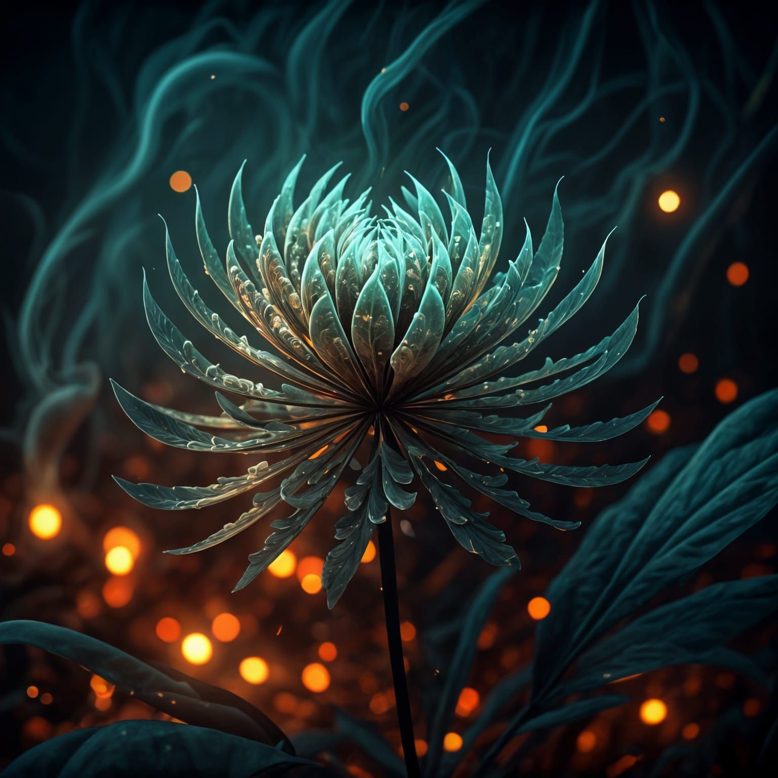 Ethereal Fantasy Bloom in Smoky Cosmic Fog