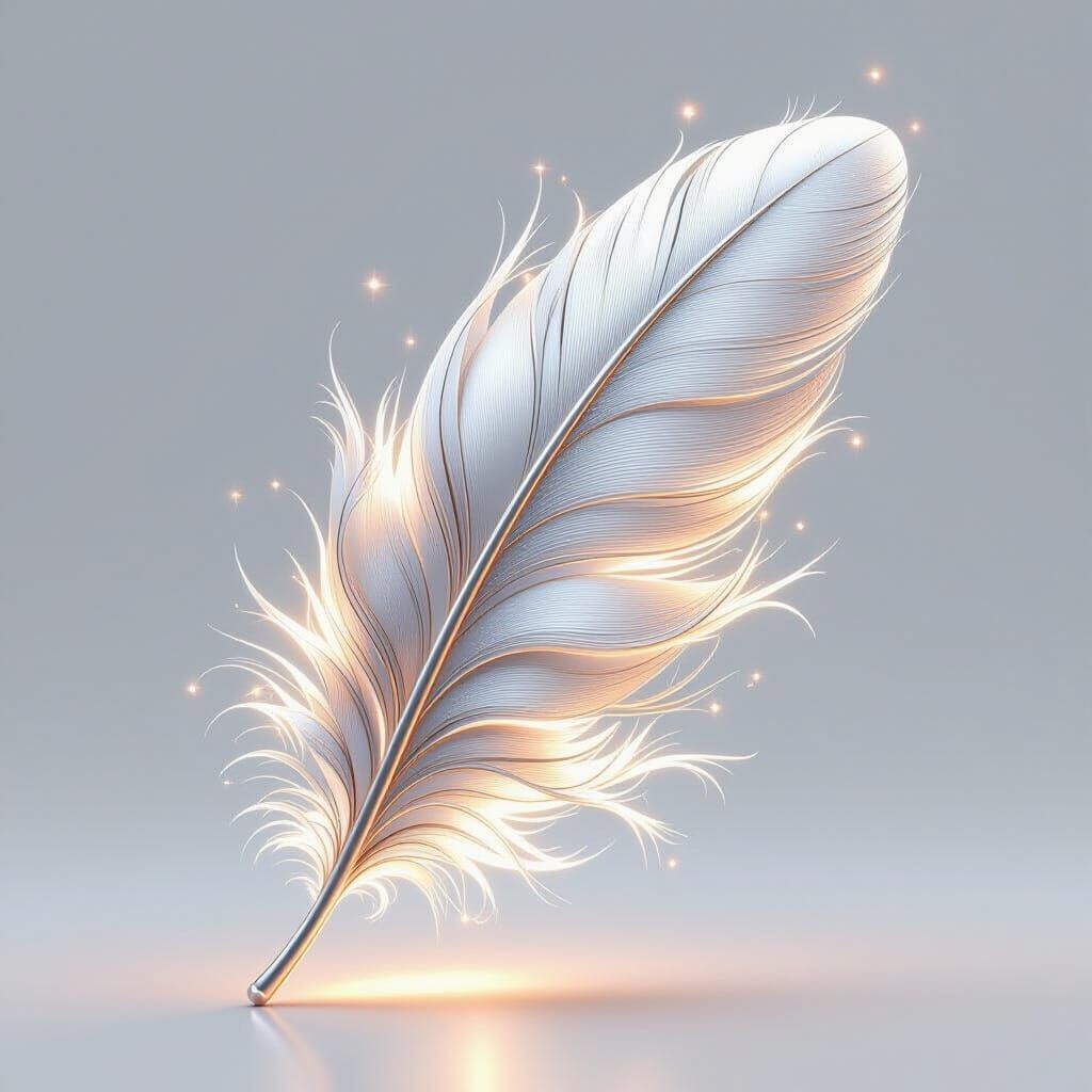 Intertwined Silver Feathers with Ethereal Glow in 3D