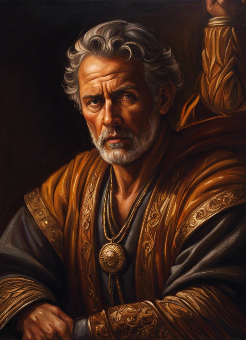 Monk with Golden Eyes: Hyperrealistic Digital Oil Painting