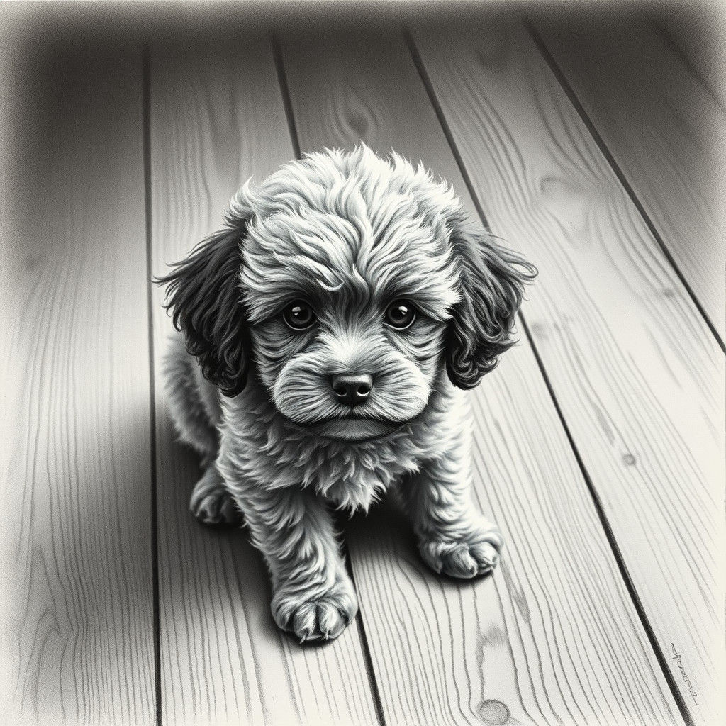 Hyperdetailed Charcoal Drawing of a Poodle Puppy