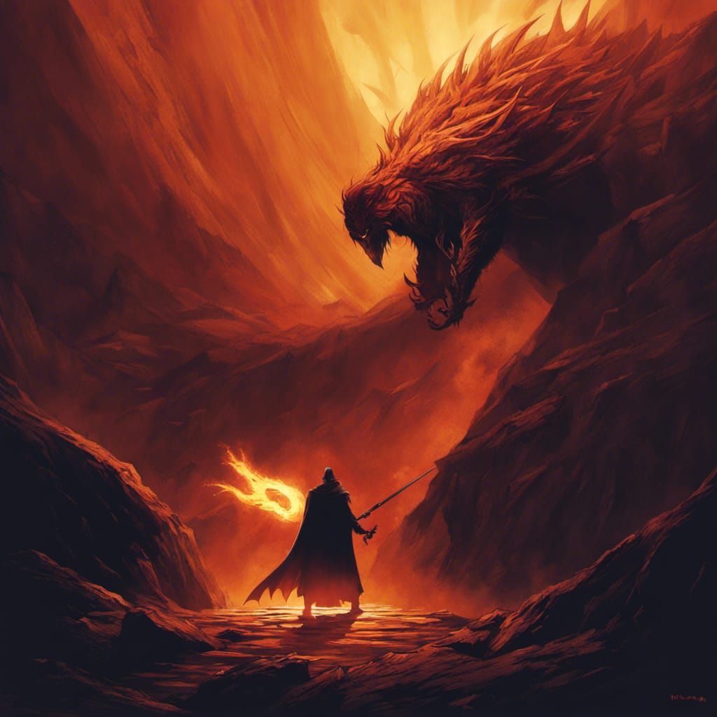 Fantasy Mage Battles Creature with Elemental Powers