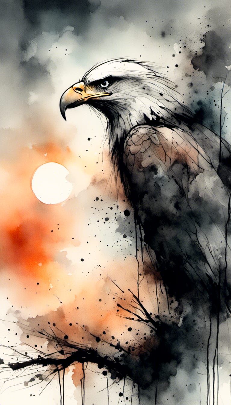 Bald Eagle drawing , sunset