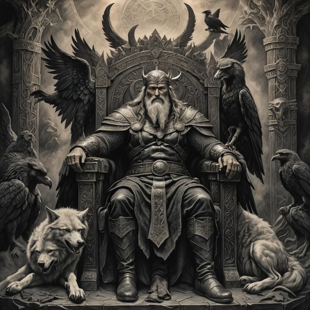Odin on Throne in Valhalla, Majestic Godly Presence