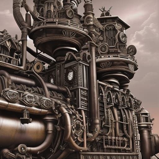 Gothic Plus-Size Woman in Hyperrealistic Steampunk Design
