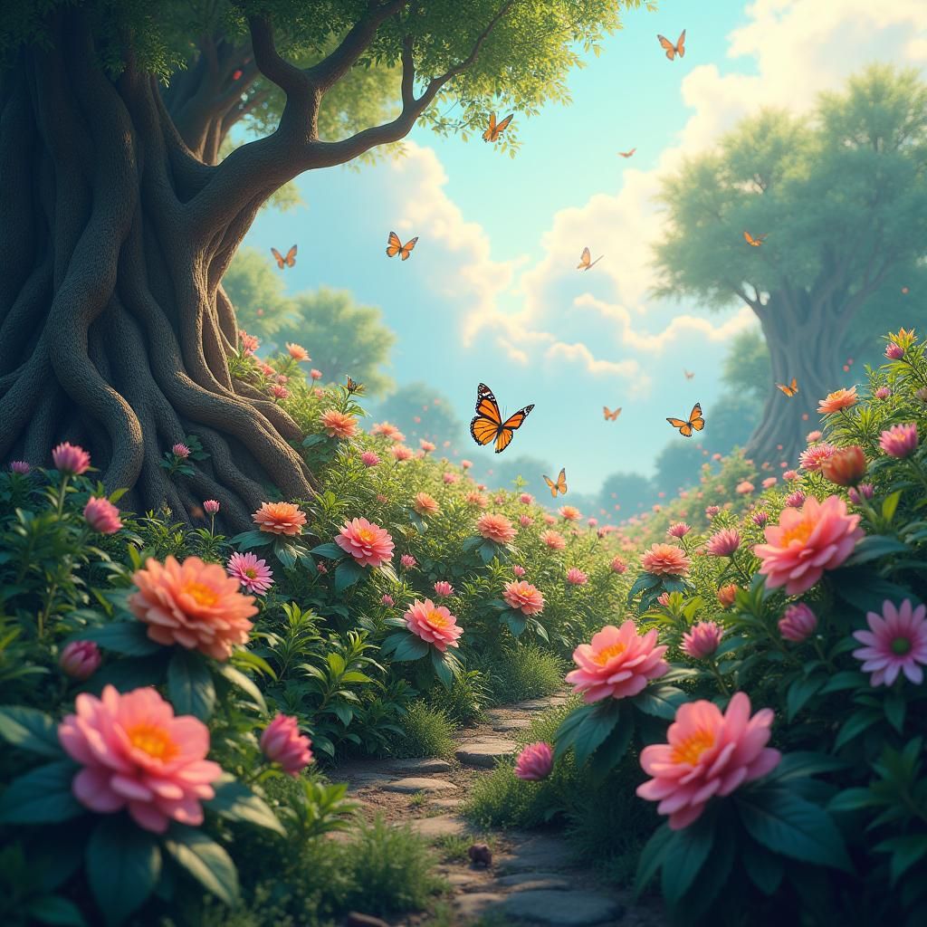 Butterfly Flowerbed: Dreamlike Digital Art in 8K