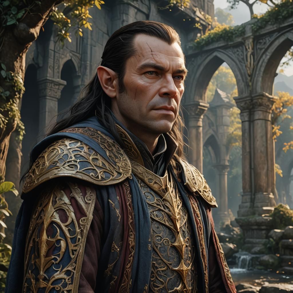 Realistic Portrait of Elrond in Detailed Matte Painting