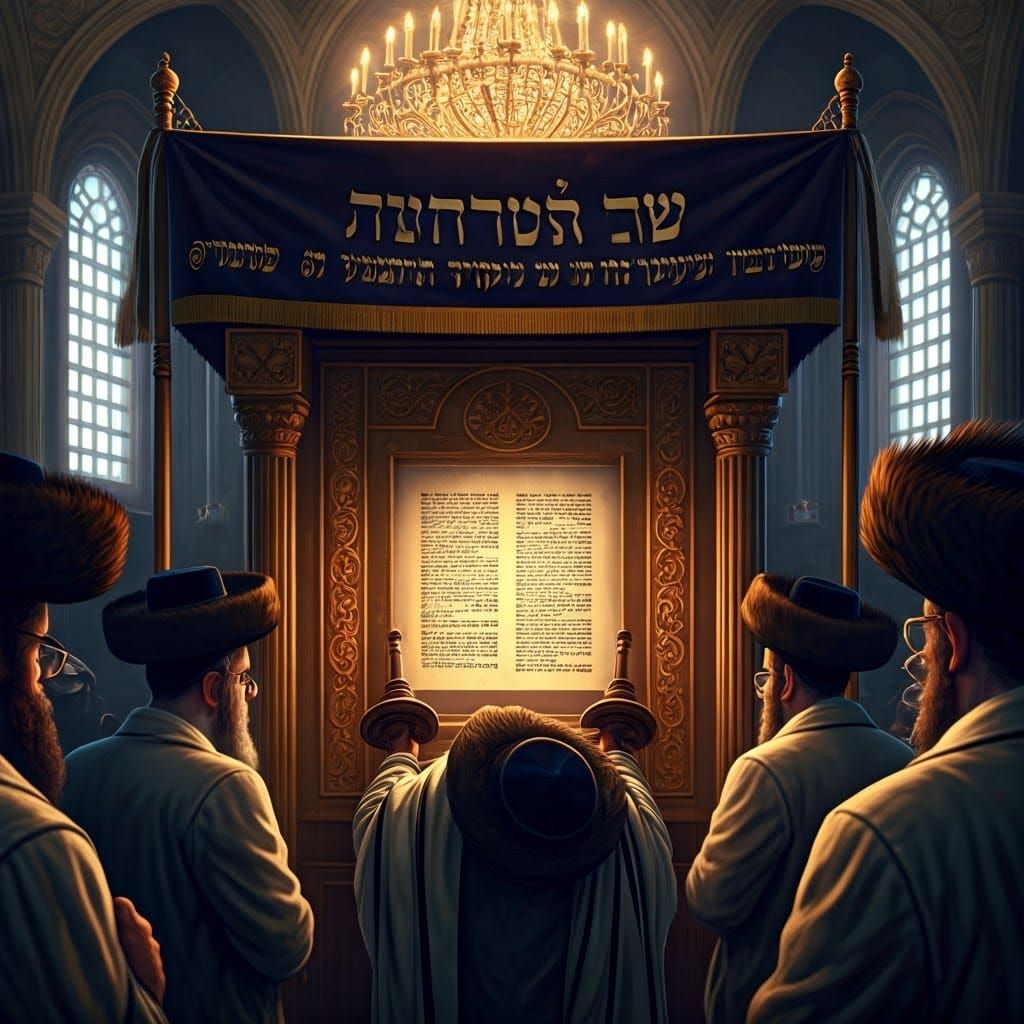 Haredi Jew Holding Torah Scroll Under Canopy