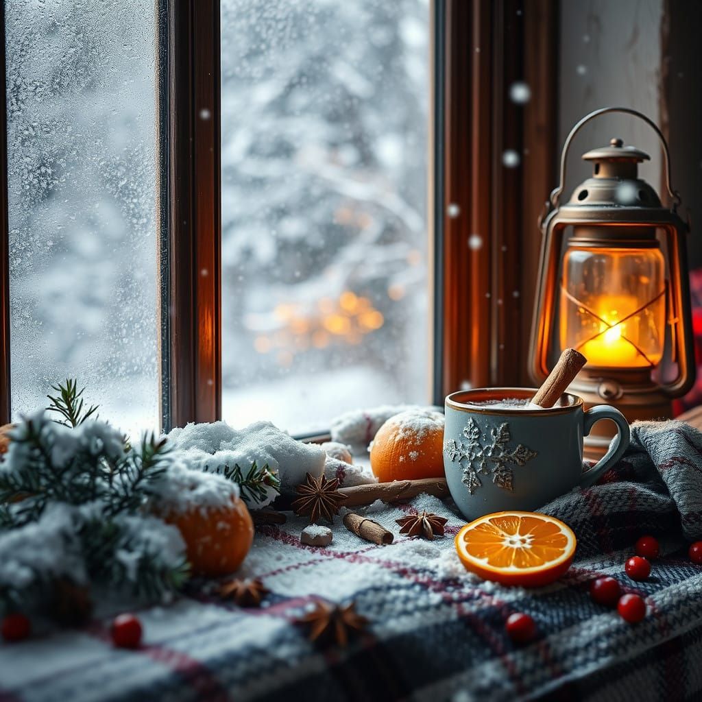 Cozy Winter Scene in Vibrant Textures