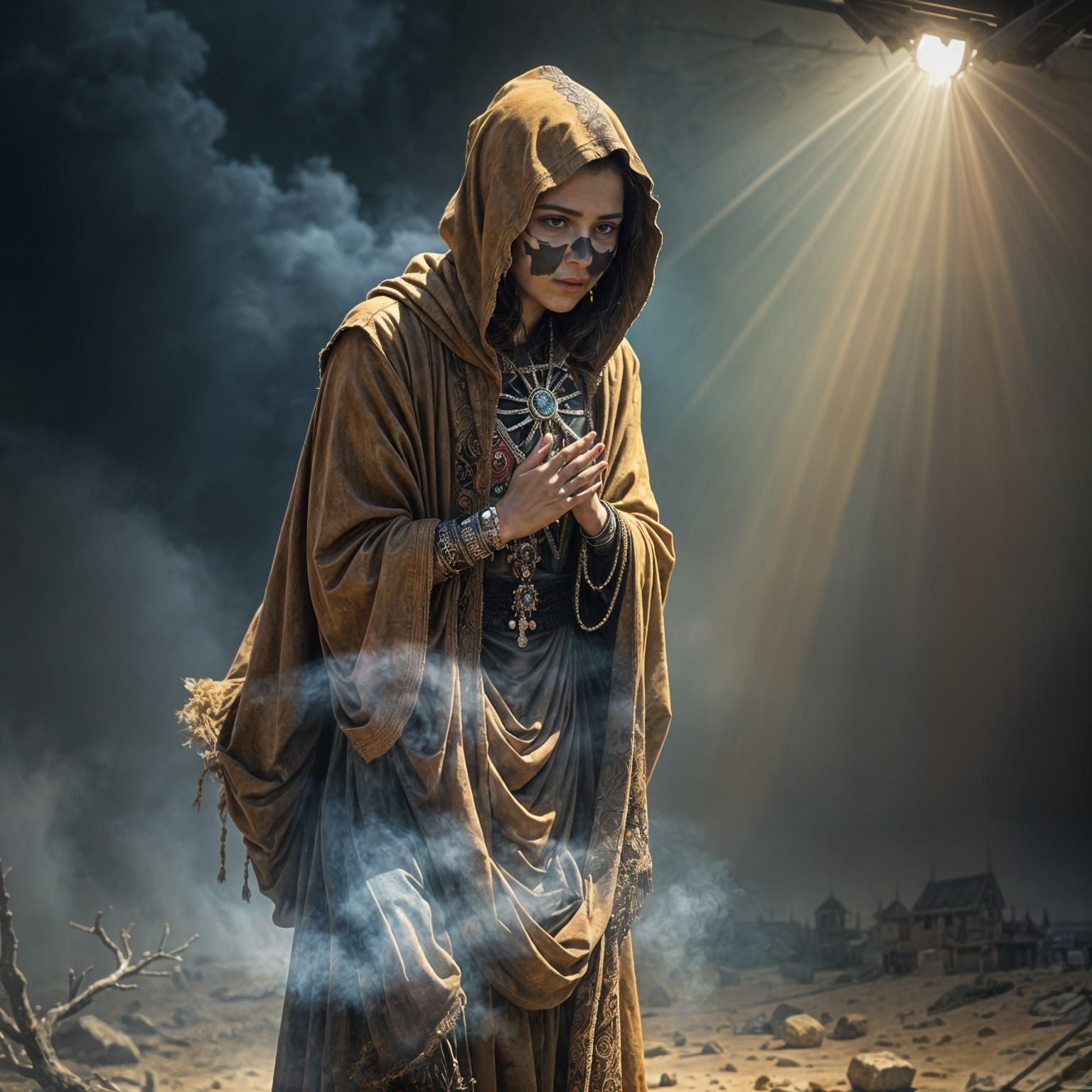 Skeletal Figure Steals the Soul of a Dead Man in Soft Illumi...