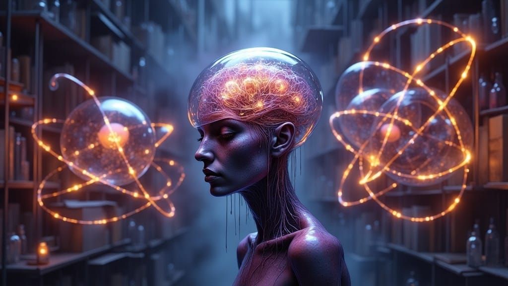 Mystical Science Lab Scene in Cyberpunk Aesthetic