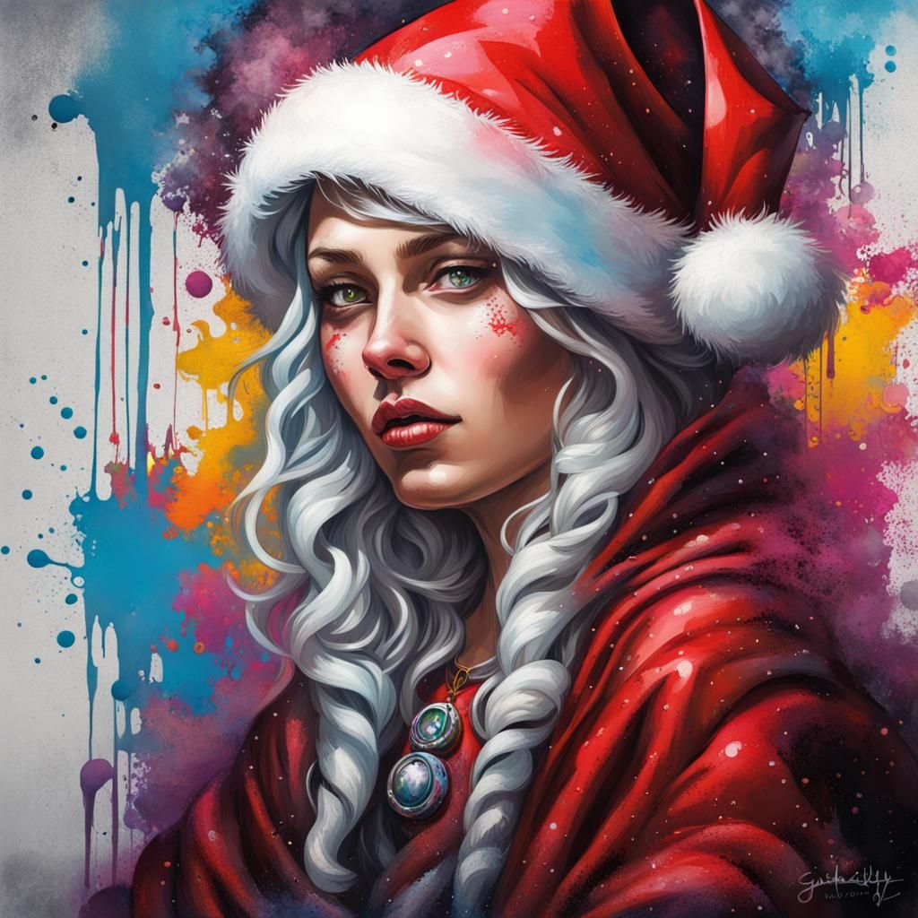 Medieval Woman Santa Claus in Graffiti Art Style