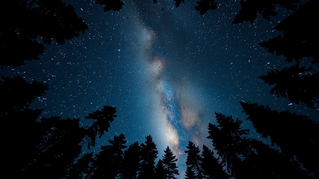 Starry Sky View from Forest Clearing