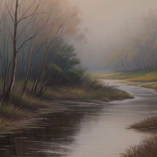 Expressionist Fox by River in Earthy Tones