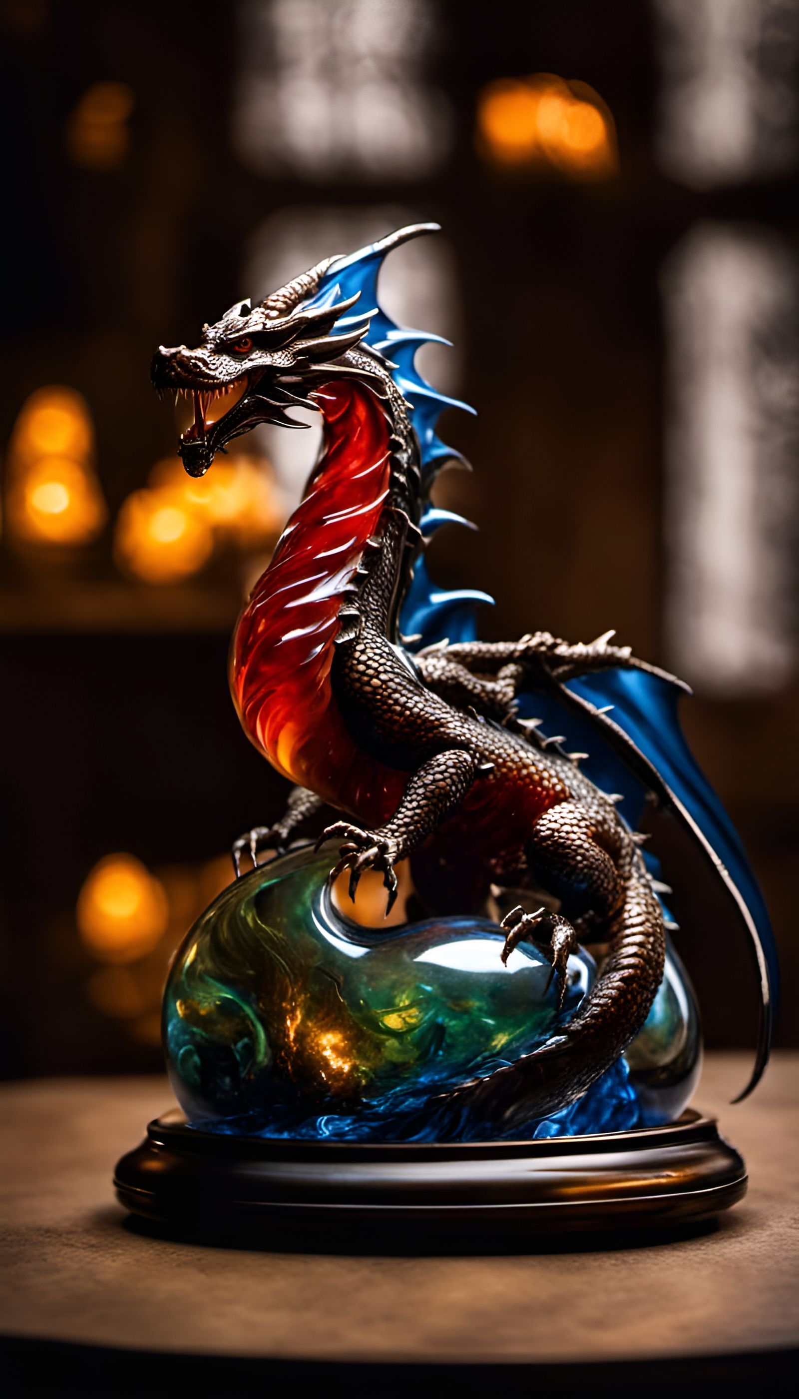 Blown Glass Dragon Sculpture in Fantasy Style