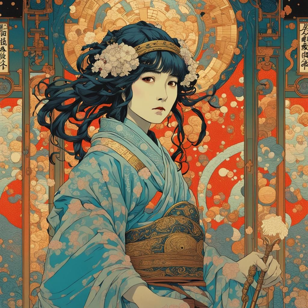 Miko takano a female warrior in an hospital Alphonse Mucha G...