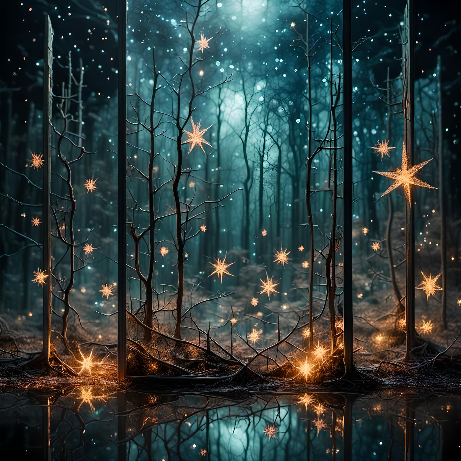 Enchanted Forest Reflected in Broken Mirror