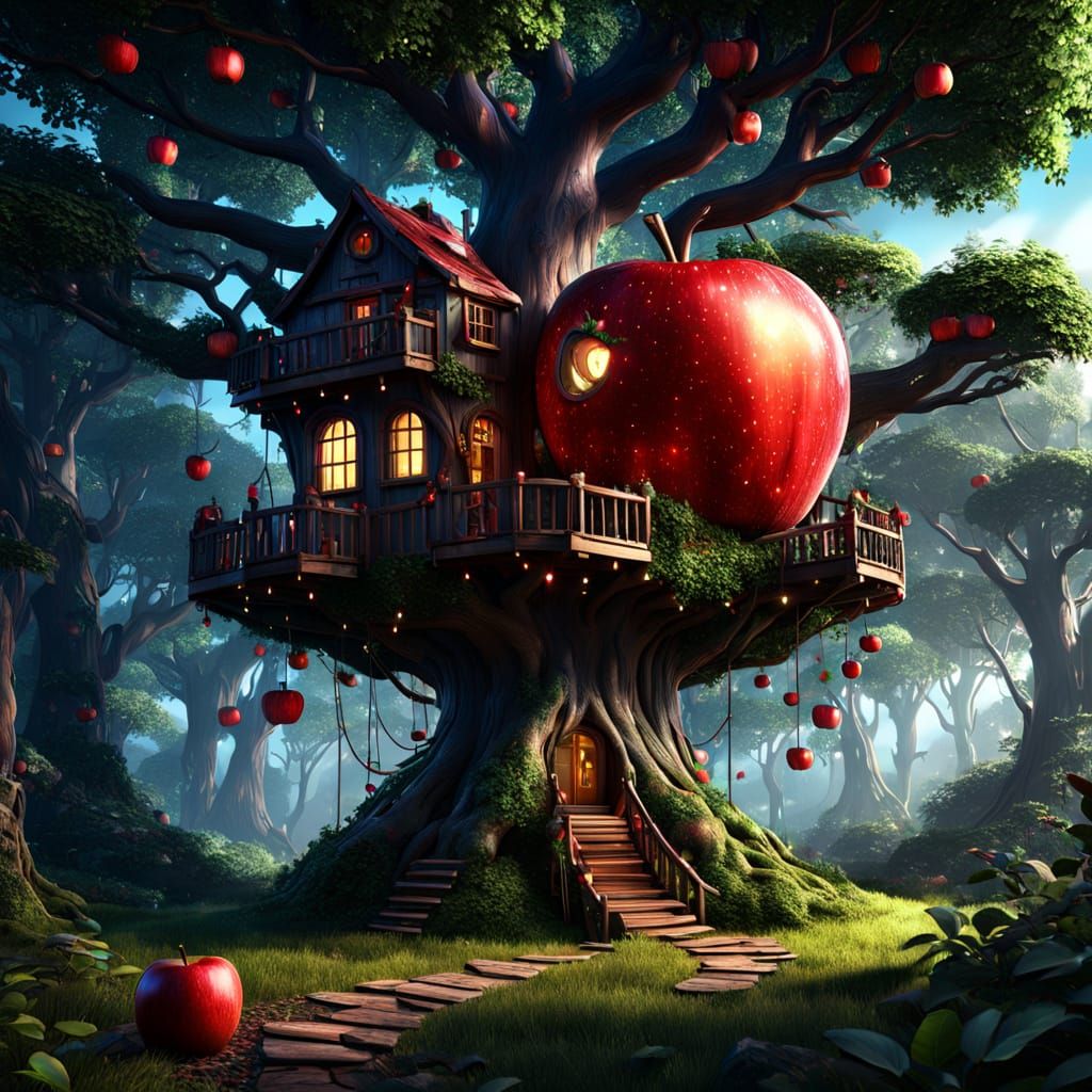 Whimsical Forest Treehouse in Vibrant Hues