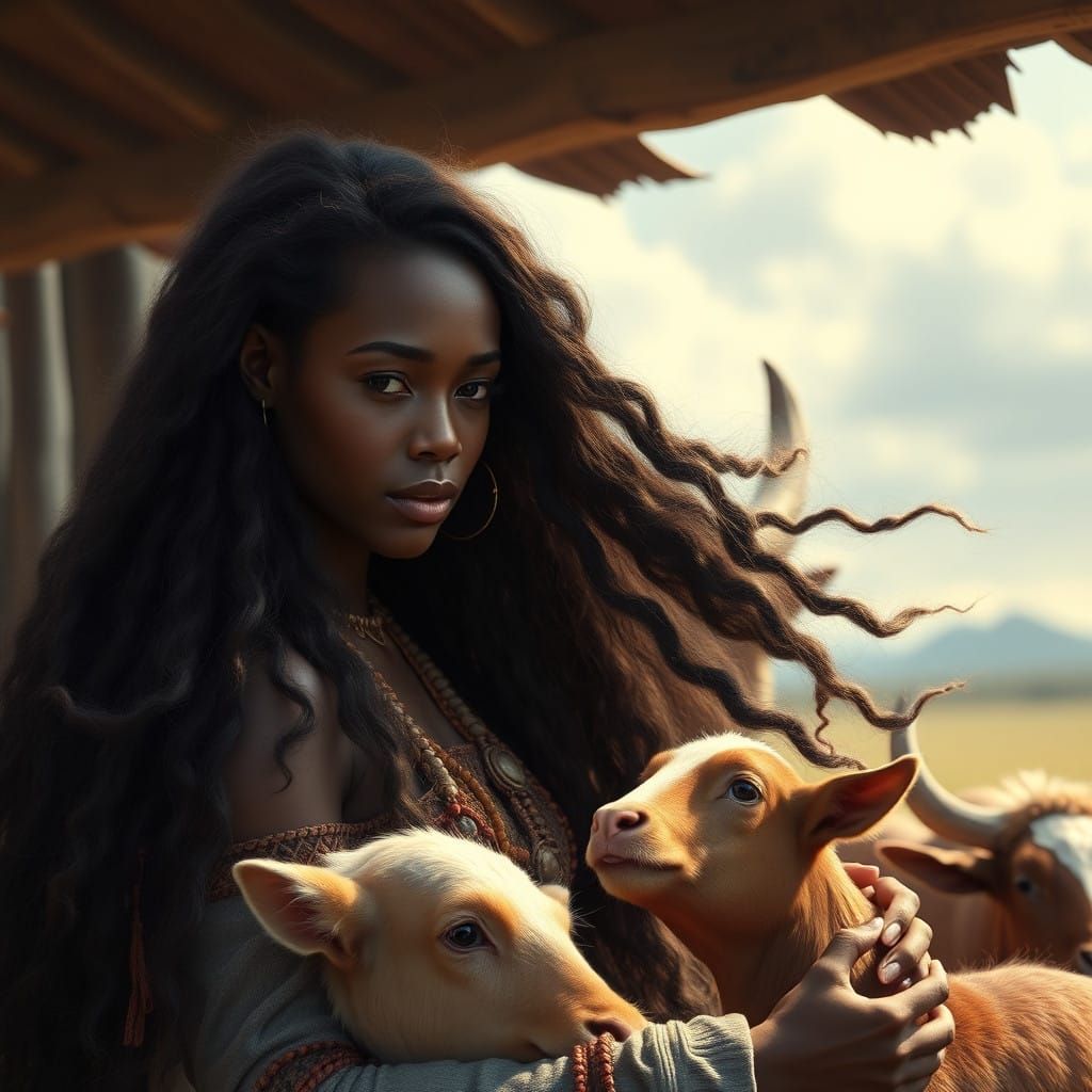 African Goddess Attends to Her Farm with Tender Care in Vibr...