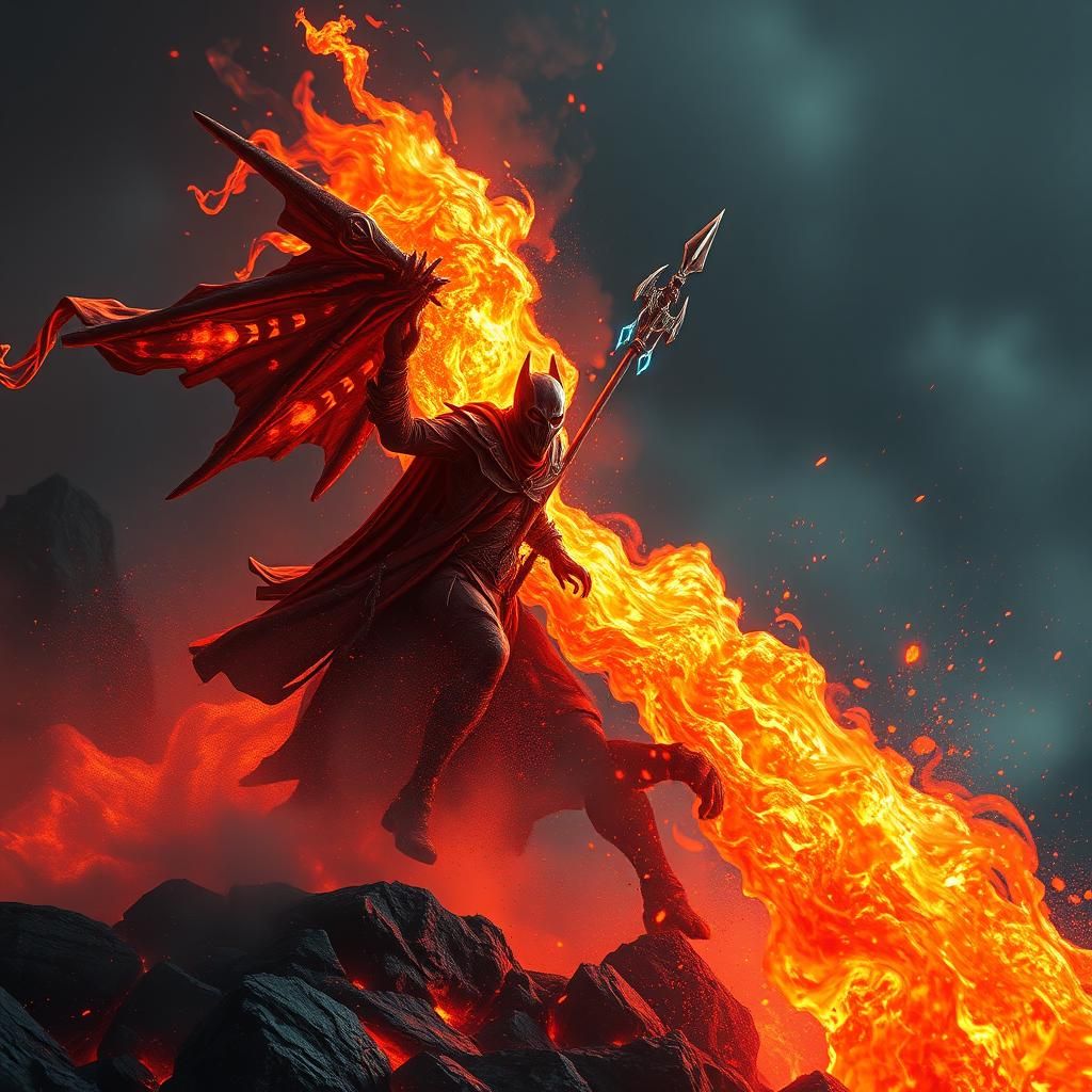 Ghost Rider Ablaze in a Lava Landscape