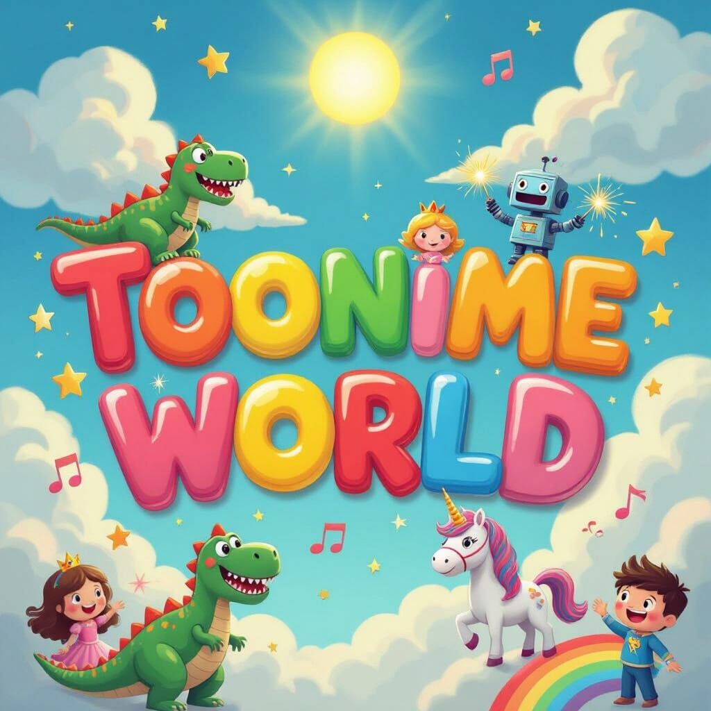 Toonime World in a Sunny Sky with Cartoon Characters