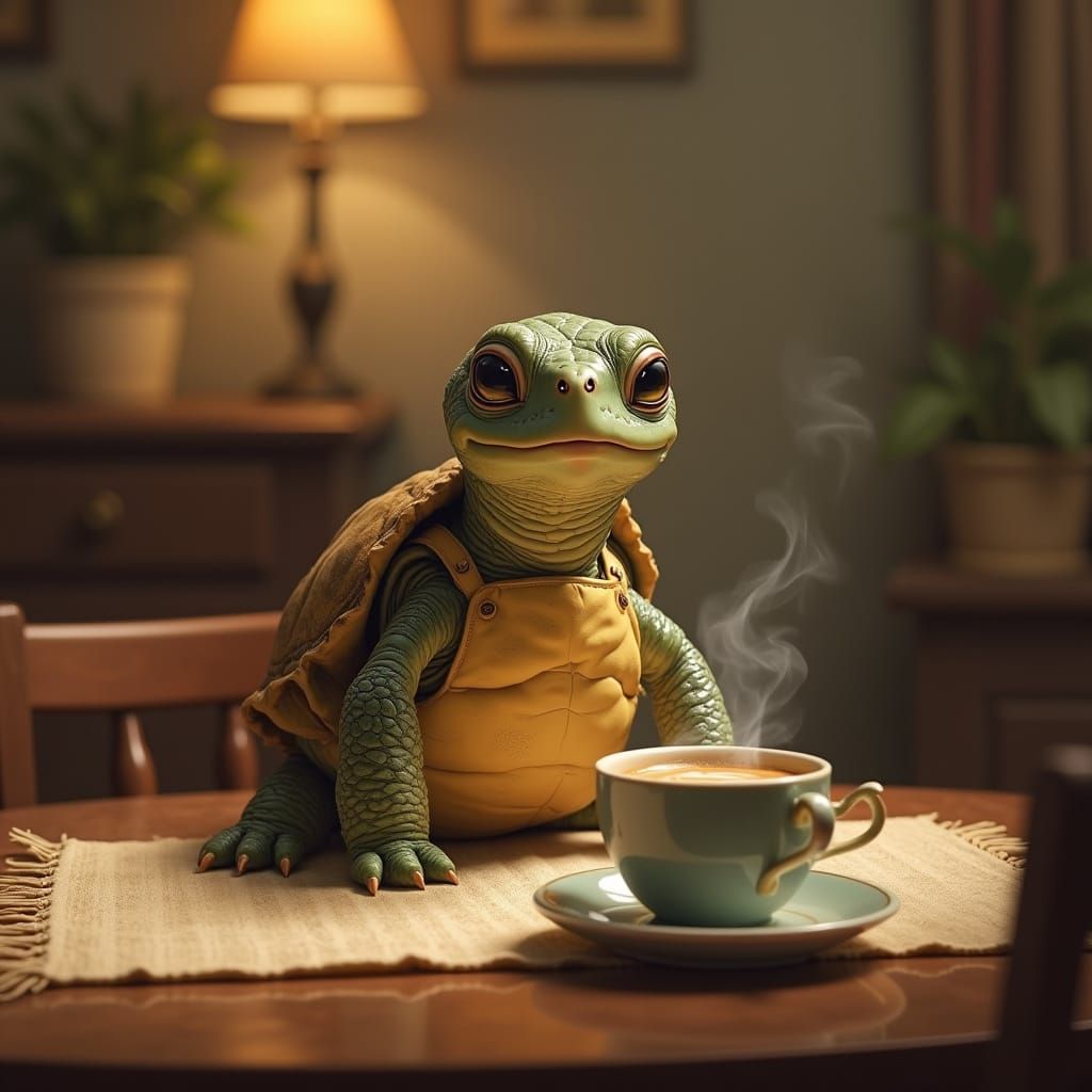 Turtle Coffee Break: A Wildlife Illustration