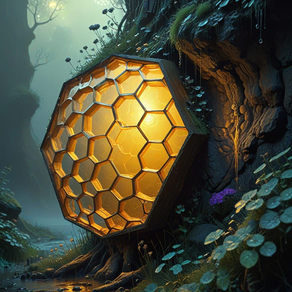 Golden Honeycomb in Ethereal Mist