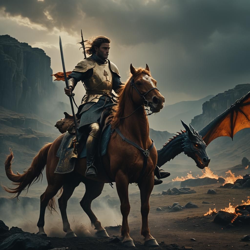 St George Conquers Dragon: Cinematic Film Still