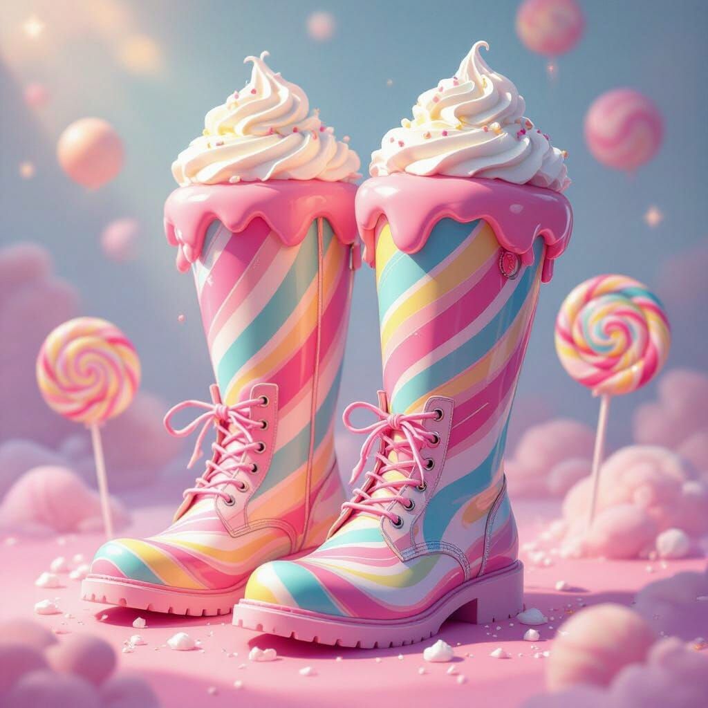 Whimsical Lollipop Boots with Whipped Cream Toes