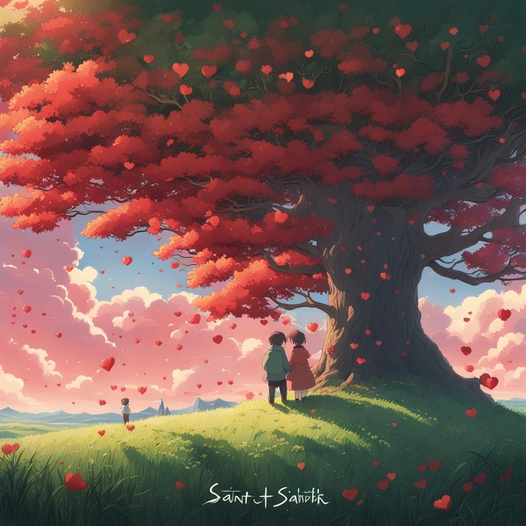Lovers Under Heart-Leaf Tree: Ghibli-Style Valentine's Day