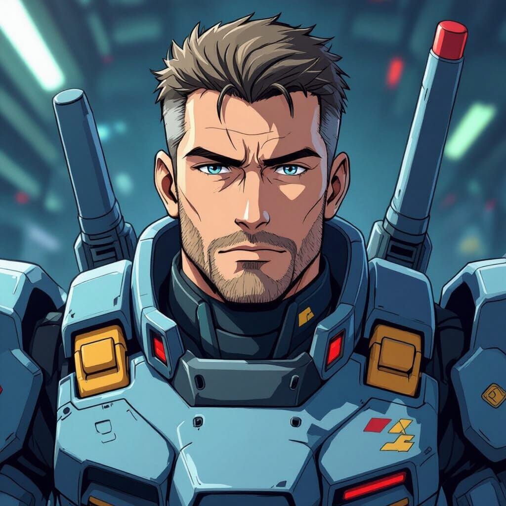 Anime Mech Pilot, Husky Build, Military Style