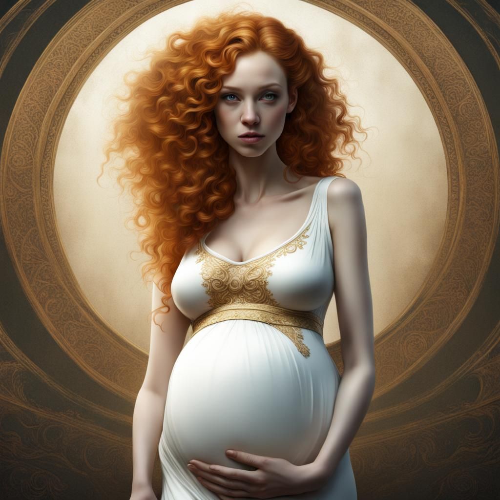 Pregnant Woman with Twins in Detailed Matte Painting