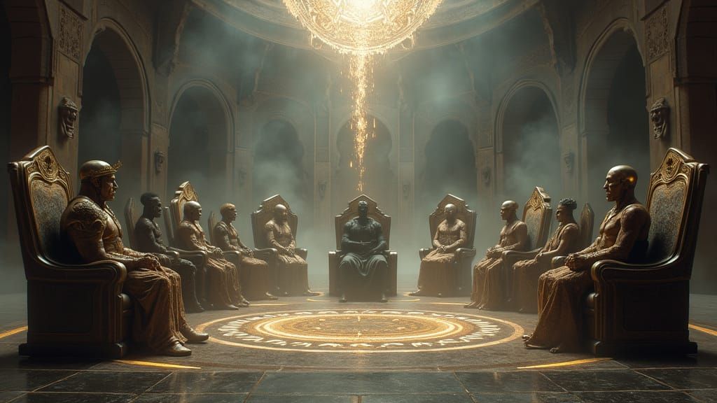 Majestic Council of the Ancient Old Ones in a Grand Temple