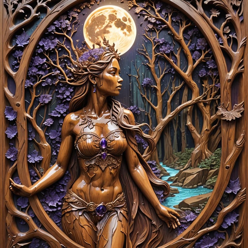 Ornate Wood Carving of Moon Realm Entrance