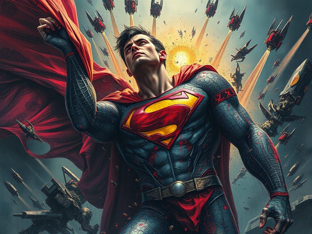 Dying Superman in Brutalist Ethereal Style