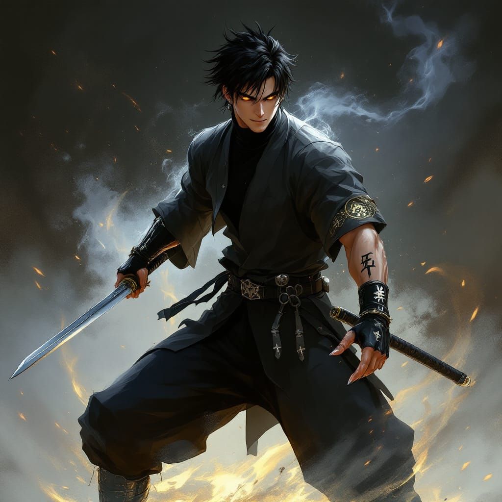 Japanese Warrior with Amber Eyes and Glowing Power