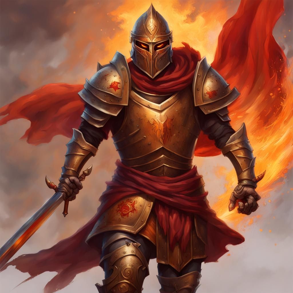 Fire Genasi Warrior in Battlefield with Flaming Sword