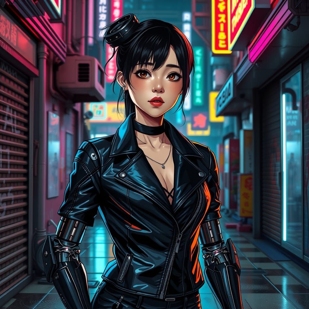 Cyberpunk Girl in Neon Alleyway