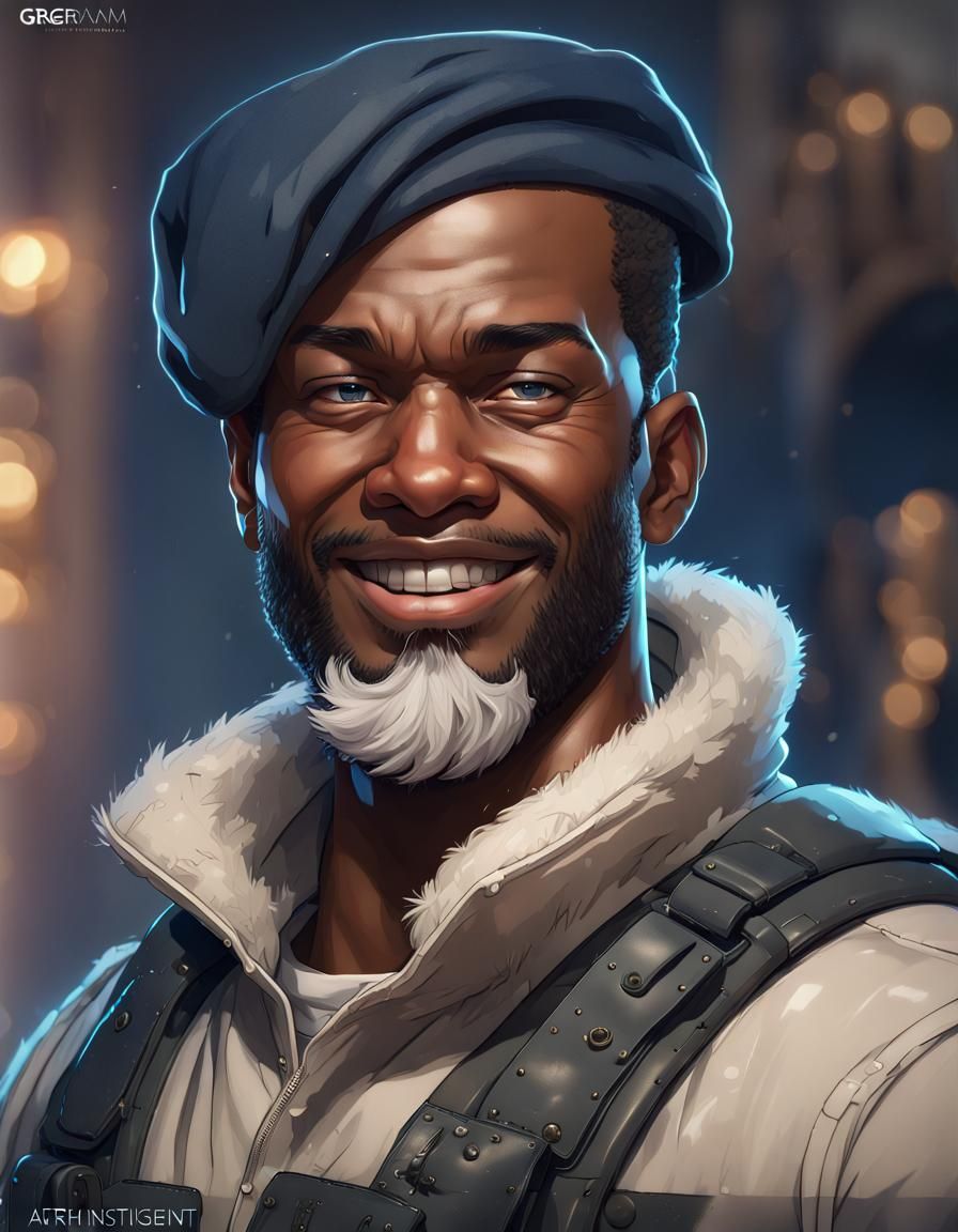 "Santa Claus,African decent,nice looking,modern style blue eyes,short black hair,wearing a navy seal Outfit,detailed,smi...