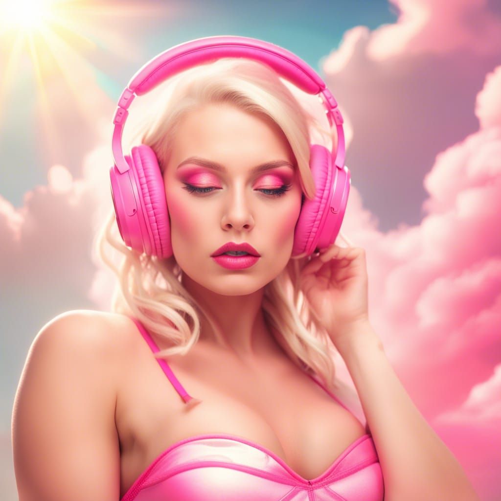 Blonde in Pink Bikini Bathed in Divine Light