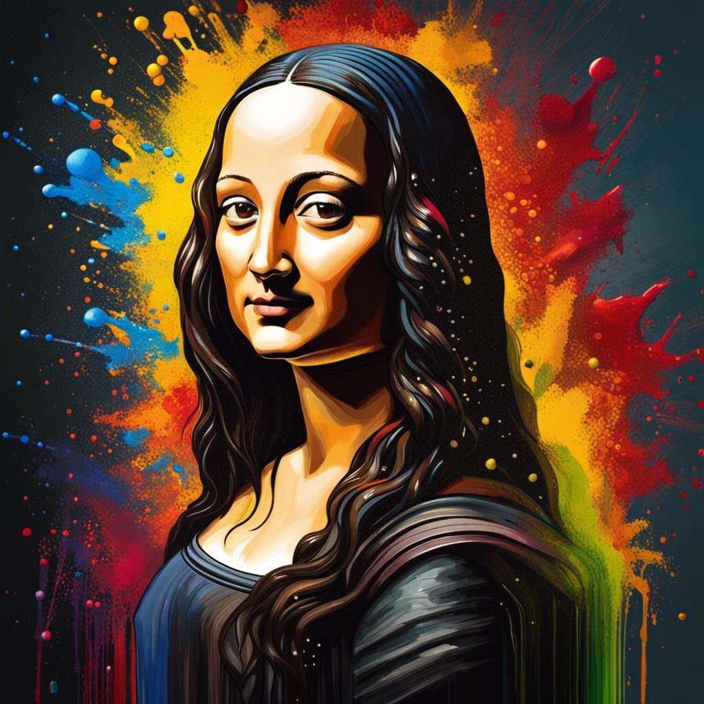 Hyperrealistic Mona Lisa Painting with Splash Art Style
