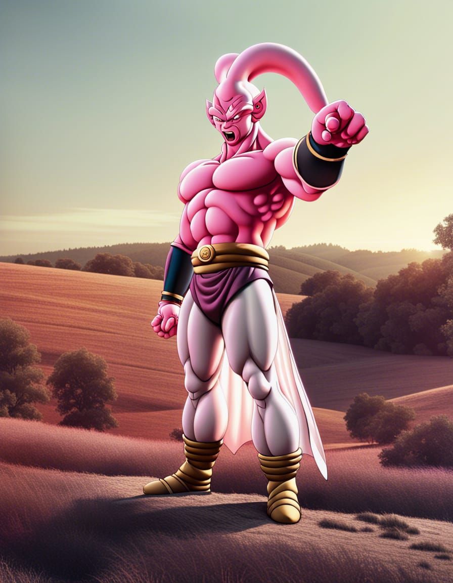 Super Buu in Field at Sunset