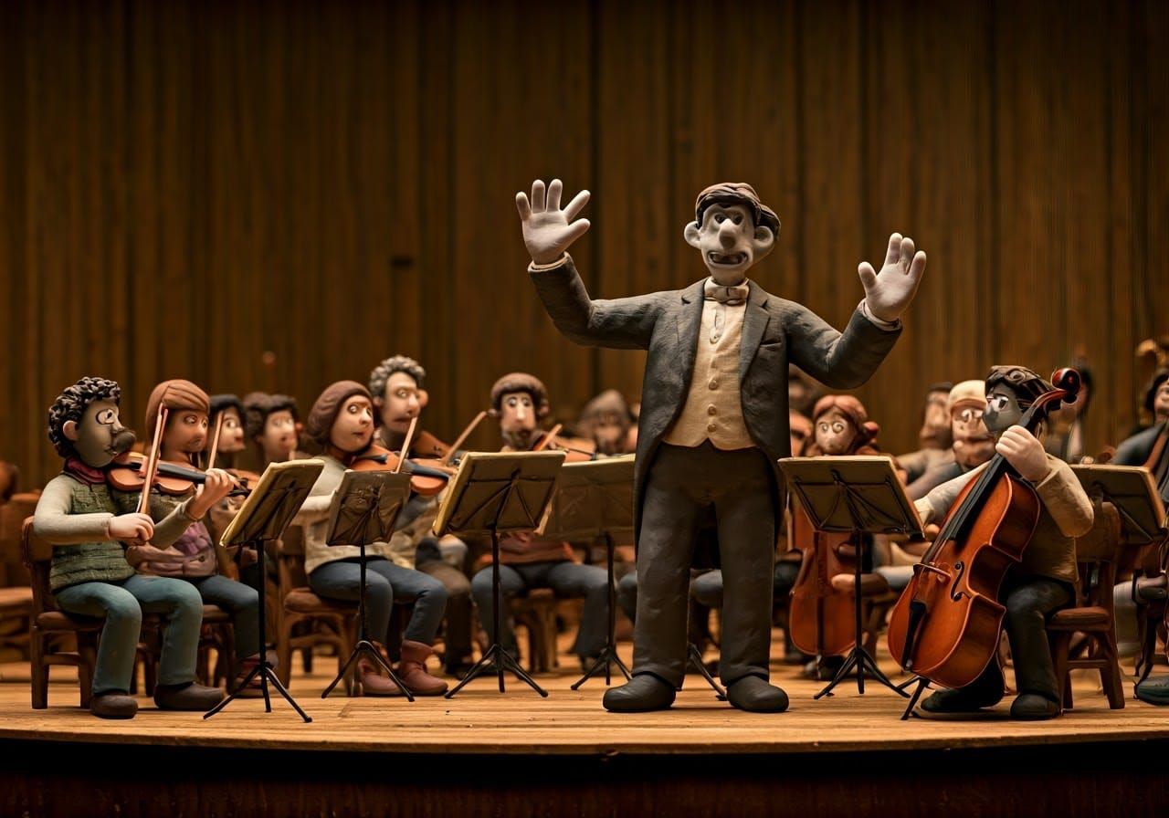 Whimsical Claymation Orchestra in Earthy Tones