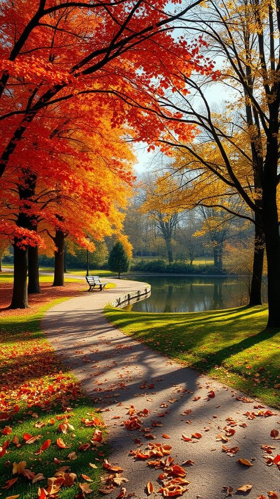 Vibrant Autumn Park Scene in Impressionistic Style