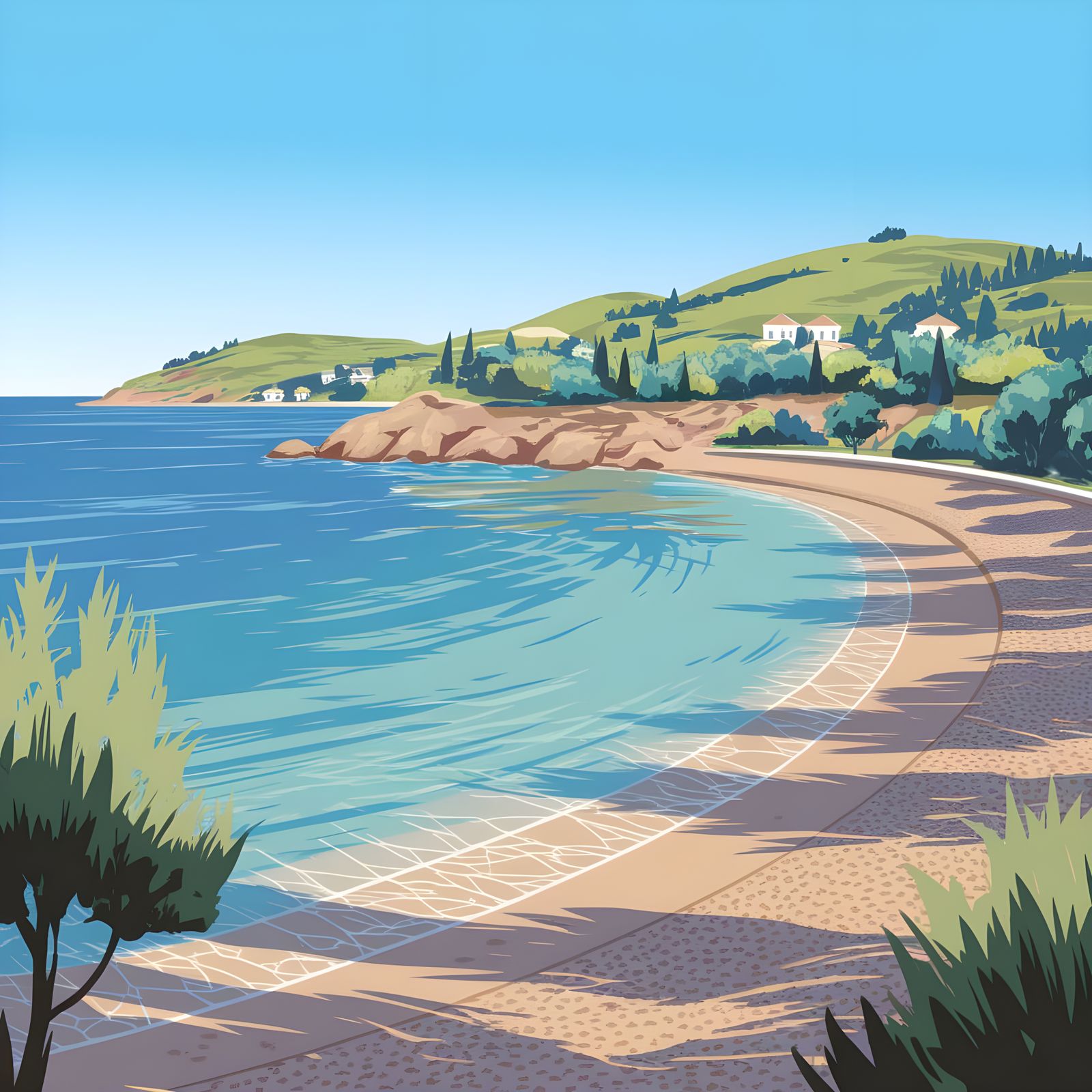 Warm Summer Scene at Pissouri Bay, Cyprus, in Vibrant Anime ...